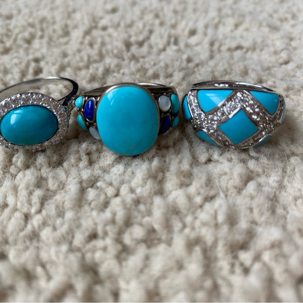 Turquoise and Silver Women's Ring Set